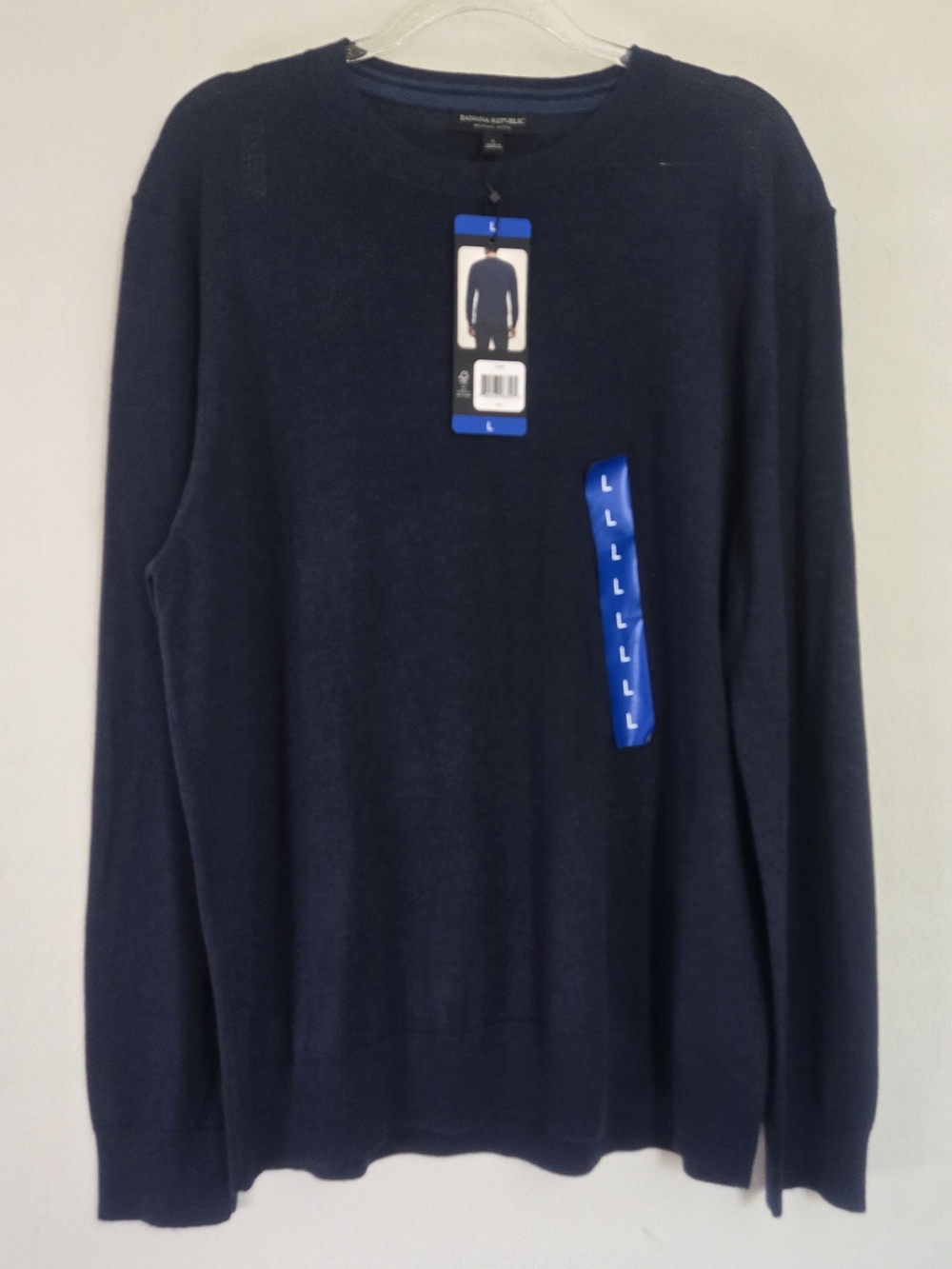 Banana Republic Mens Large Merino Wool Sweater Navy Blue Crew Neck NWT